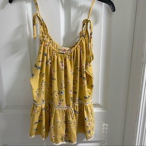 Yellow/flower tie strap top
